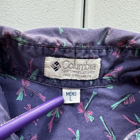Vintage Columbia Shirt Mens Large Purple Button Down Fly Fishing Print Outdoor - Picture 3 of 8